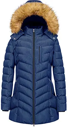 CREATMO women's waterproof fur jacket with detachable hood and quilted design