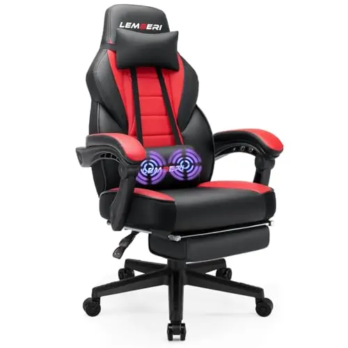 LEMBERI Big and Tall Gaming Chair with built-in footrest and massage lumbar