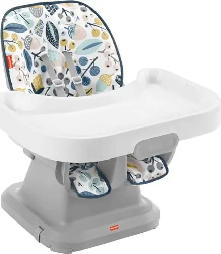 Fisher-Price SpaceSaver high chair in navy foliage