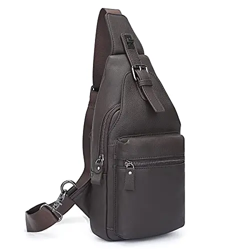 Augus genuine leather sling bag in chocolate brown with anti-theft features