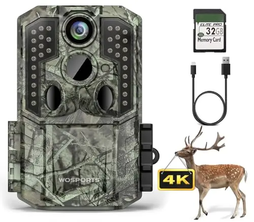 WOSPORTS trail camera in light green with wide-angle lens