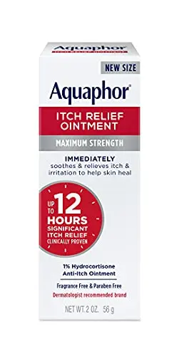 Aquaphor Itch Relief ointment tube with hydrocortisone