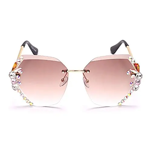 willochra square crystal sunglasses with rimless design and rhinestone decorations in brown