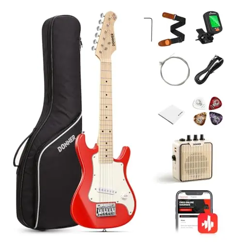 Donner 30 inch kids electric guitar in red mini size with amp