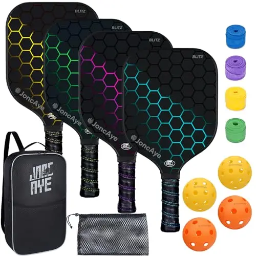 JoncAye BLITZ pickleball paddles set of 4 with colorful design