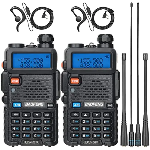 Baofeng UV-5R compact handheld two-way radio with antenna