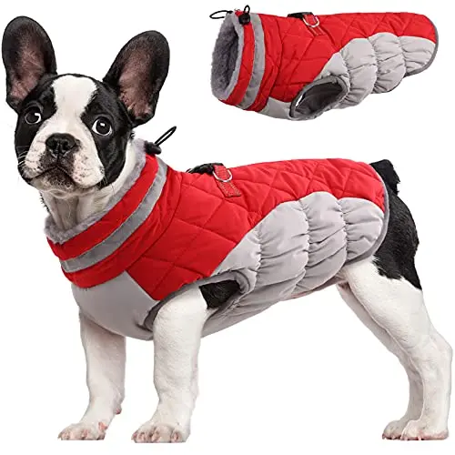 FUAMEY dog jacket with built-in harness in red color