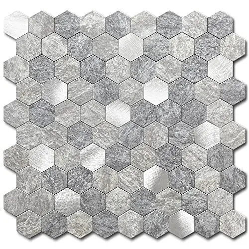 BeNice peel and stick mosaic tiles in gray hexagon pattern for shower walls