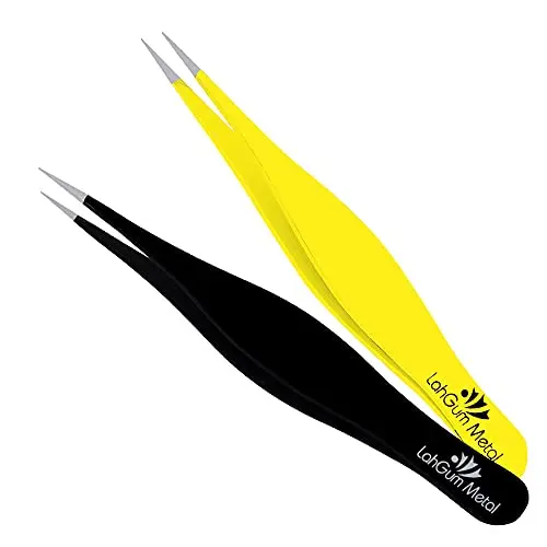 LahGum Metal yellow and black pointed tweezers for precise facial hair removal