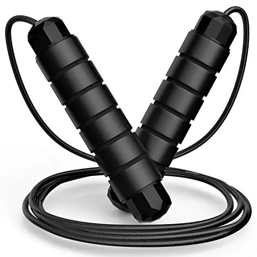 Loocio speed jump rope with black PVC coating and foam handles