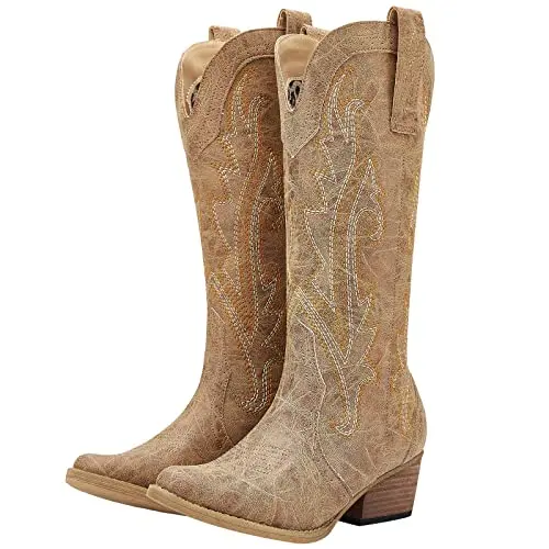 HISEA Rollda pointy toe cowboy boots with western embroidery
