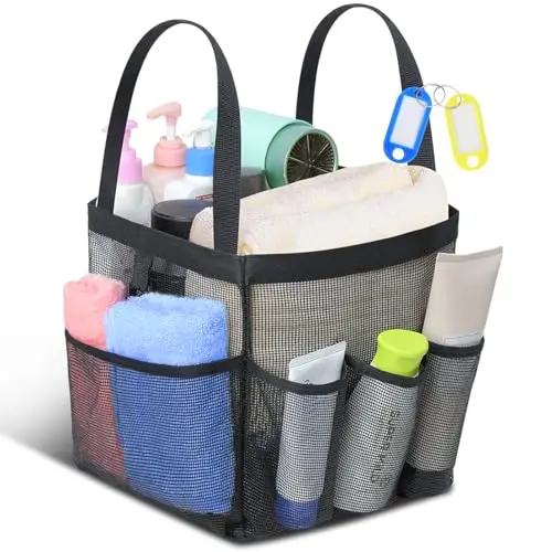 Temede large mesh shower caddy with multiple storage pockets