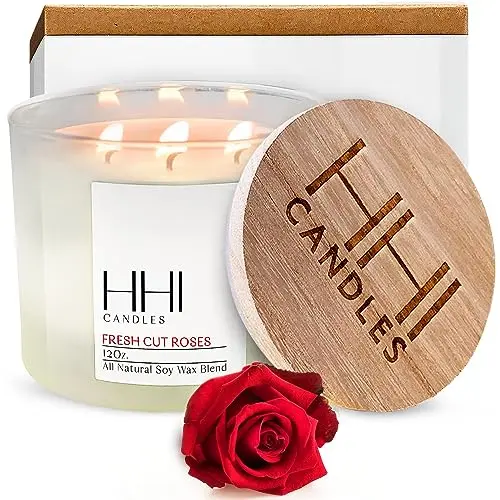 HHI three-wick soy candle with fresh cut rose scent