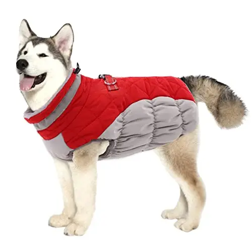 Lelepet large dog winter coat with turtleneck in red