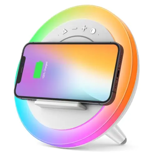 Swarmir Bluetooth speaker with color-changing lights and wireless charging