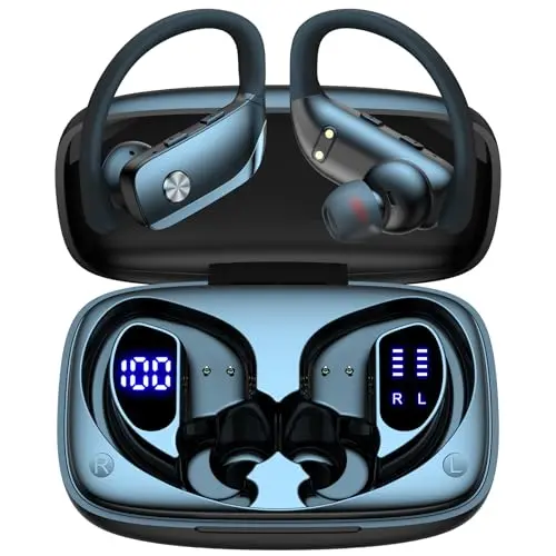 bmani wireless earbuds with over-ear hooks and LED display