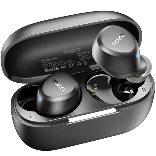TOZO A1 mini wireless earbuds in black charging case