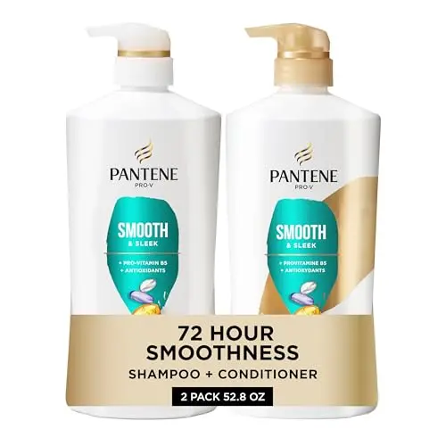 Pantene Smooth and Sleek shampoo and conditioner set with antioxidants
