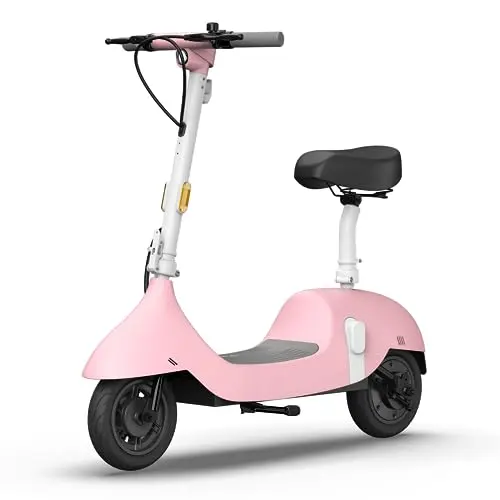 OKAI EA10 retro-style electric scooter with seat and vintage design