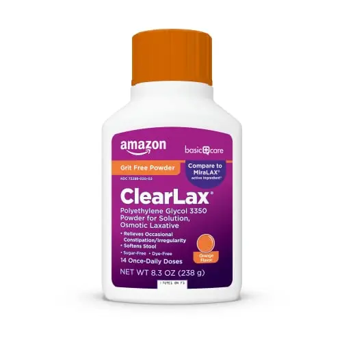 Amazon Basic Care ClearLax orange flavored powder for constipation relief