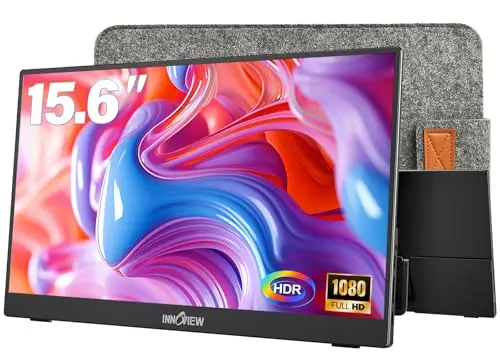 InnoView portable monitor with integrated stand and protective sleeve