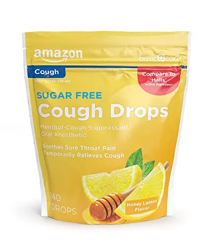 Amazon Basic Care Sugar Free Honey Lemon Cough Drops package