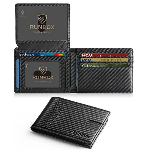 RUNBOX slim leather wallet with RFID blocking and multiple card slots