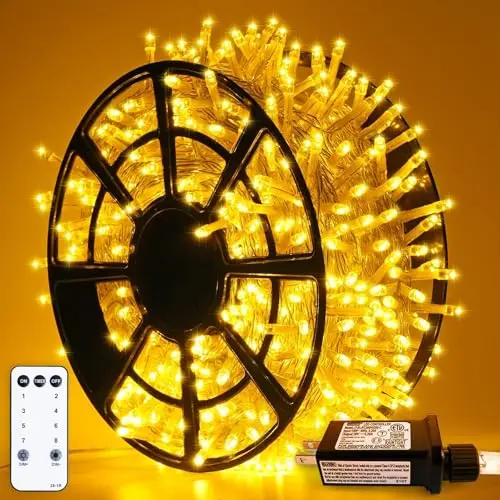 JMEXSUSS 500 LED warm white Christmas lights on reel for extensive roofline coverage