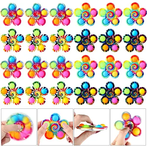 Colorful fidget spinners with pop buttons