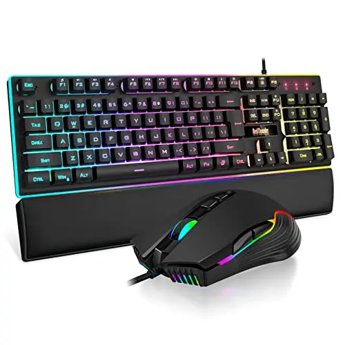 RedThunder K10 wired gaming keyboard and mouse combo with wrist rest