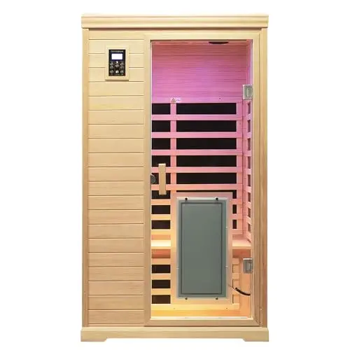 SALUSHEAT two-person infrared sauna made of Canadian hemlock wood