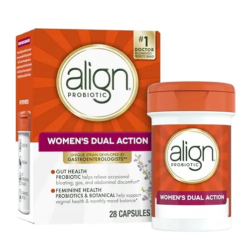 Align Probiotic supplement bottle for women's dual action health support