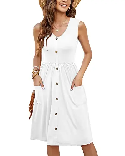MOLERANI sleeveless swing midi dress in white with decorative buttons and pockets