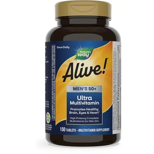 Nature's Way Alive! Men's 50+ multivitamin bottle with high potency labeling