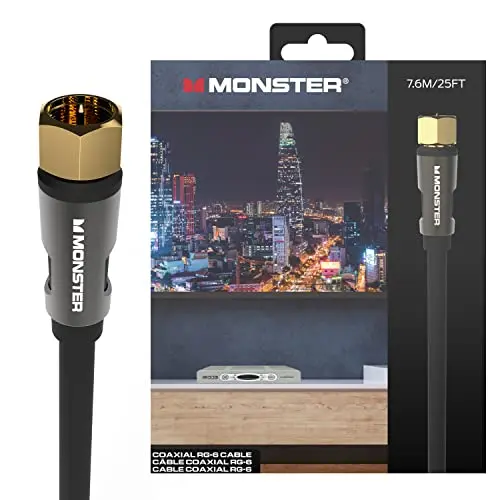 Monster Essentials 25FT RG-6 coaxial cable with gold-plated F-pin connector