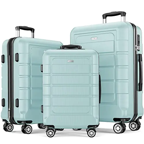 SHOWKOO 3-piece expandable luggage set in mint green with double spinner wheels