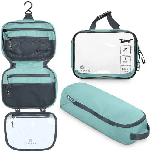 TRIPPED toiletry bag kit set with hanging bag and TSA bag