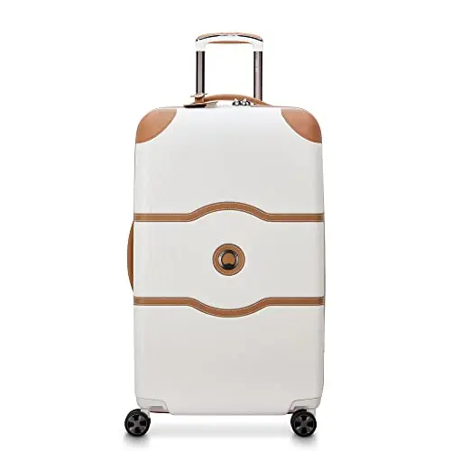 Delsey Paris Chatelet Air hardside luggage trunk with faux leather accents in angora color
