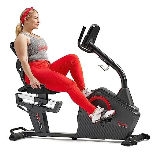 Sunny Health & Fitness programmable recumbent bike with electro-magnetic resistance