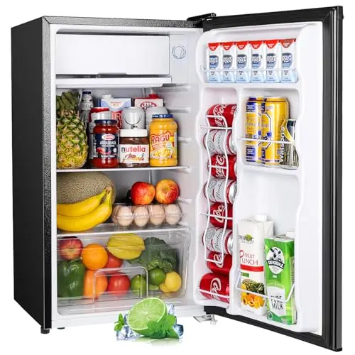 Upstreman black mini fridge with freezer compartment