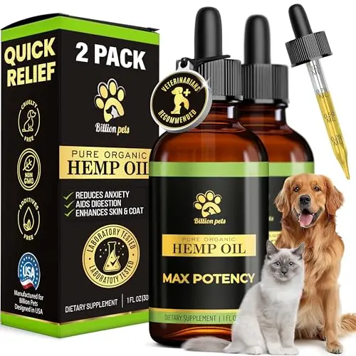 Billion Pets organic hemp oil for dogs anxiety and joint support