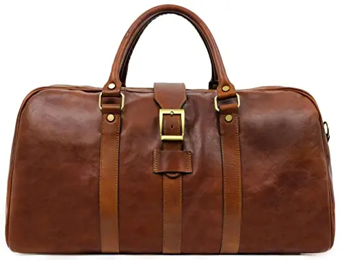 TIME RESISTANCE full grain leather duffel bag in cognac