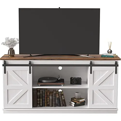 JUMMICO farmhouse TV stand with barn doors