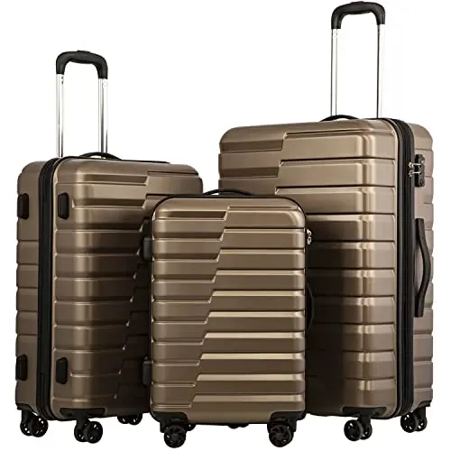 Coolife 3-piece luggage set in brown with textured PC ABS hard shells