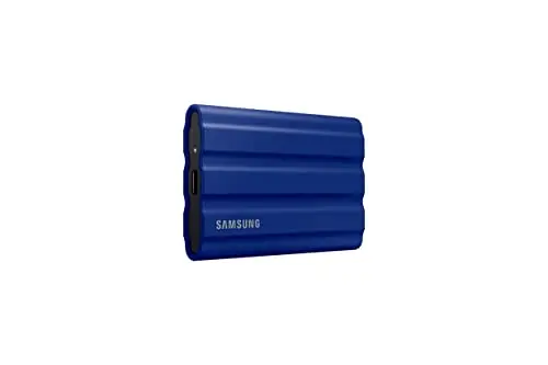 Samsung T7 Shield Portable SSD in blue with rugged protective design