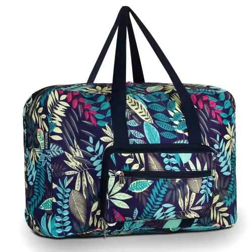 F.FETIVIN weekender duffle bag for women in blue leaf pattern
