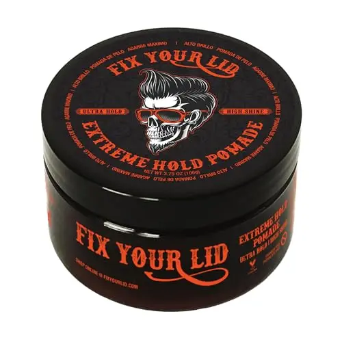 Fix Your Lid Extreme Hold Pomade in black and orange container