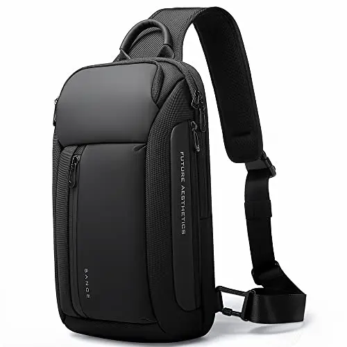 BANGE sling bag in black with Oxford cloth and multiple pockets