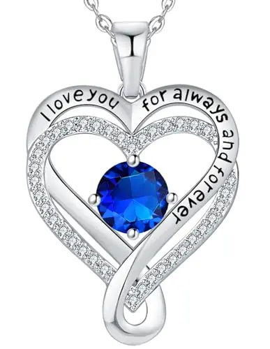 MKHHY silver necklace with infinity heart pendant and birthstone options