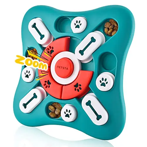 PETSTA dog puzzle toy with squeak button and sliding parts